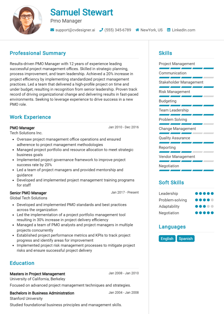 Pmo Manager Resume Example for 2025: Effective Tips