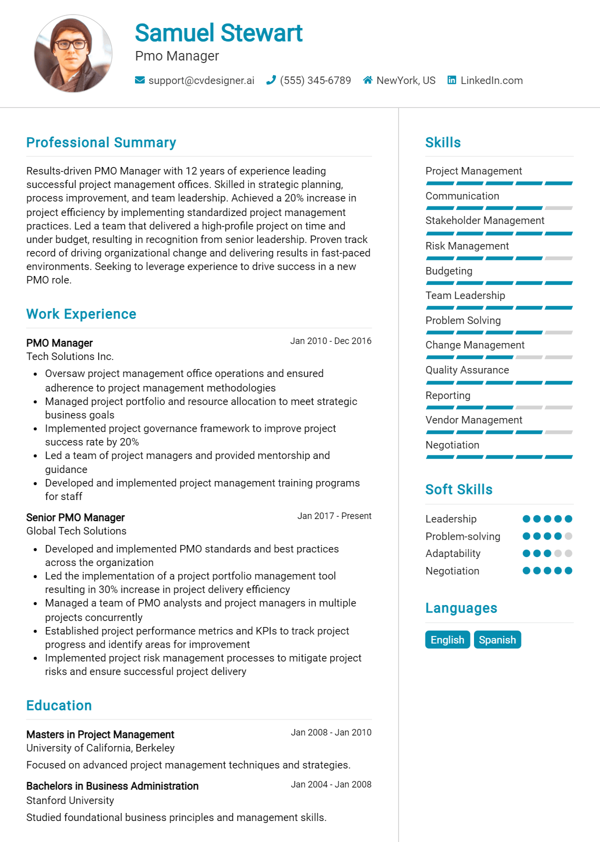 Pmo Manager Resume Example for 2024: Effective Tips - CVDesigner.ai