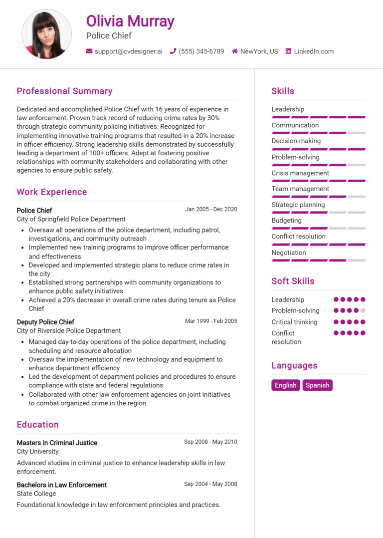 Police Chief Resume Example for 2025: Tips & Templates