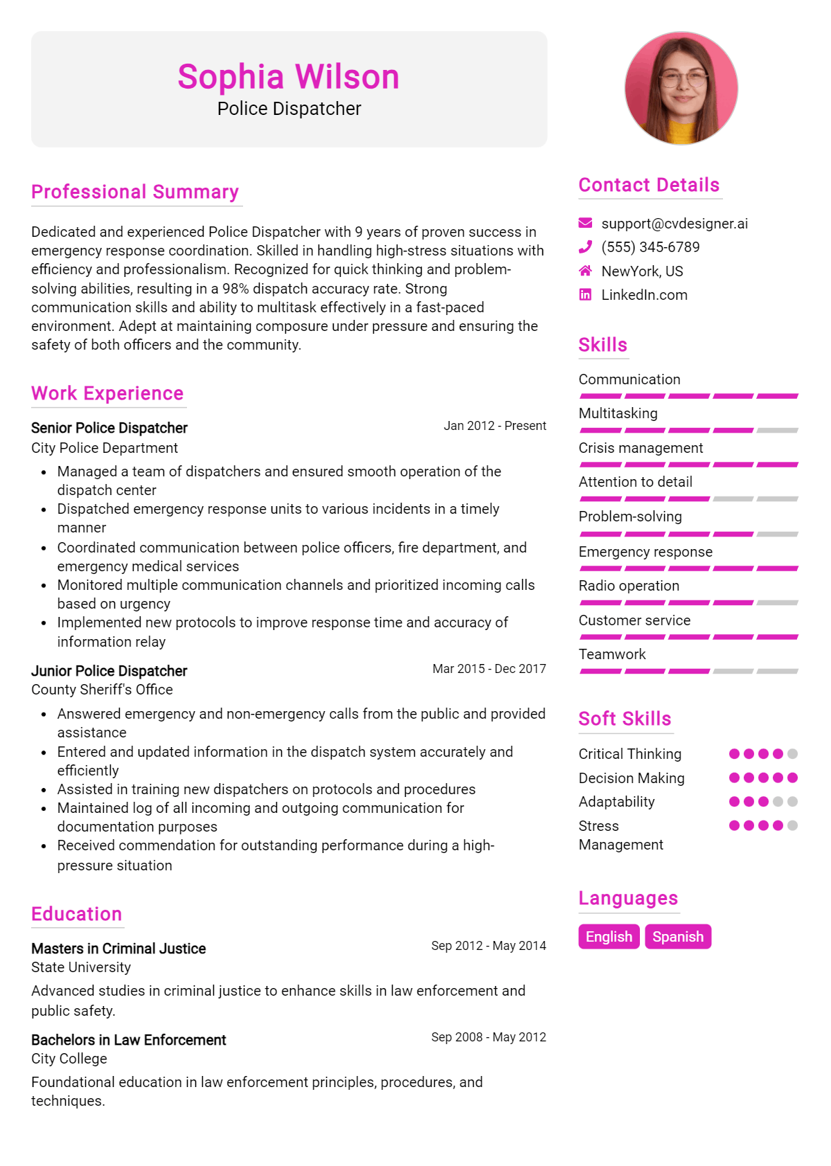Police Dispatcher Resume Example