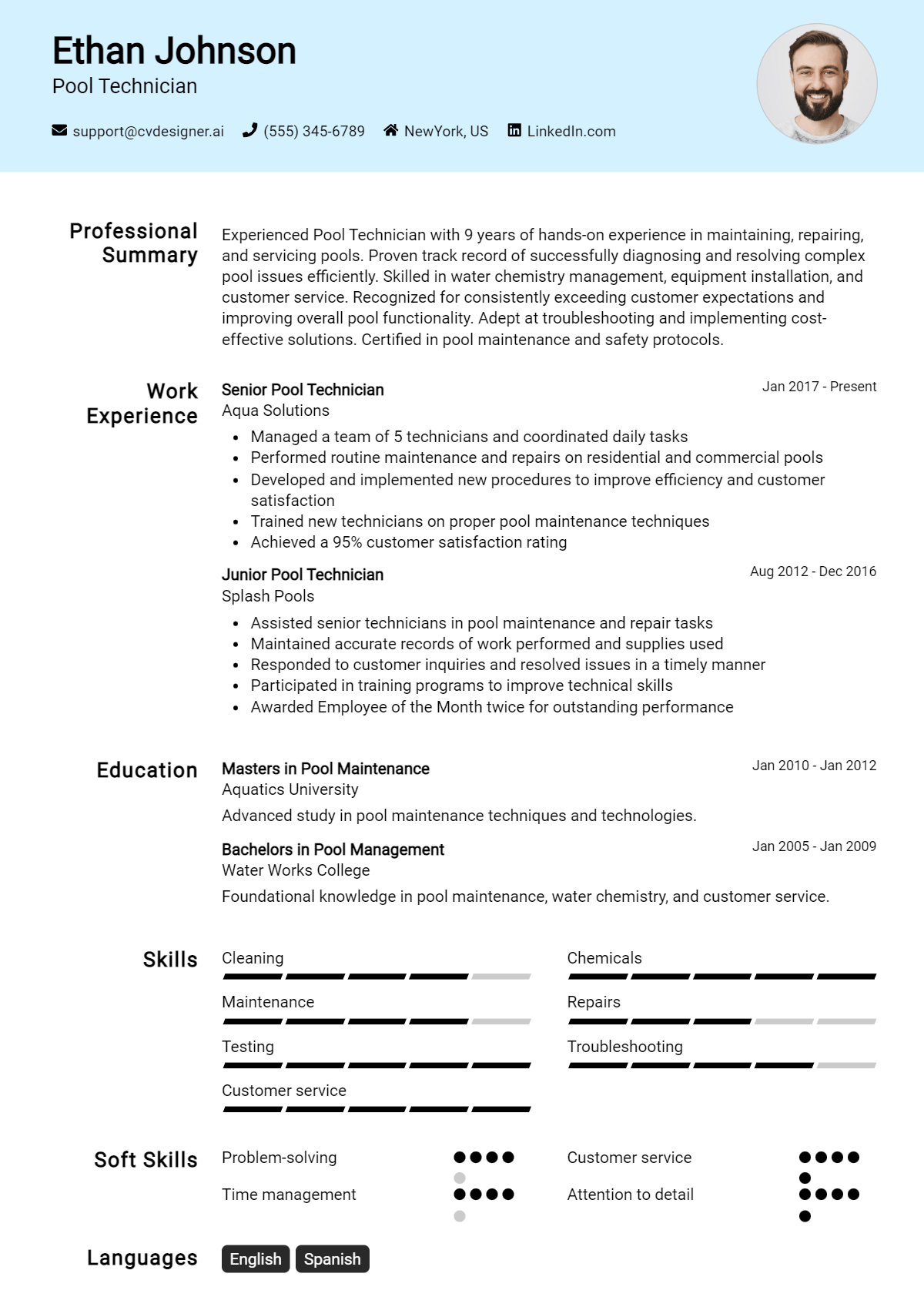 Pool Technician Resume Example
