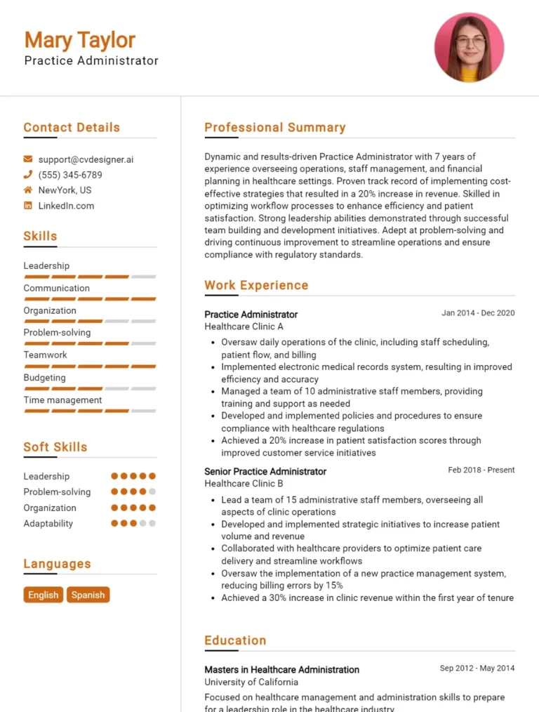 10 Practice Administrator CV Examples And Templates For 2025