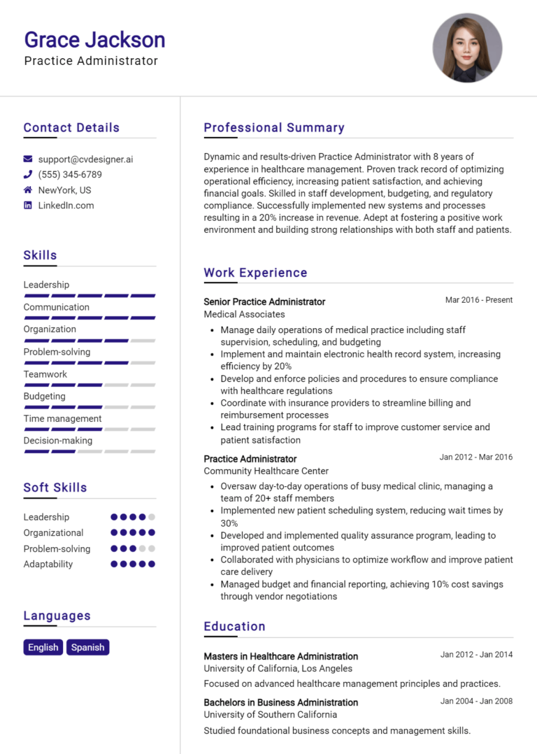 Practice Administrator Resume Example for 2025: How to Craft a Winning CV