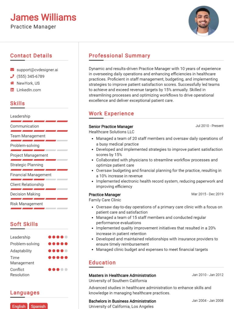 Practice Manager CV Example For 2025: How to Create a Professional CV