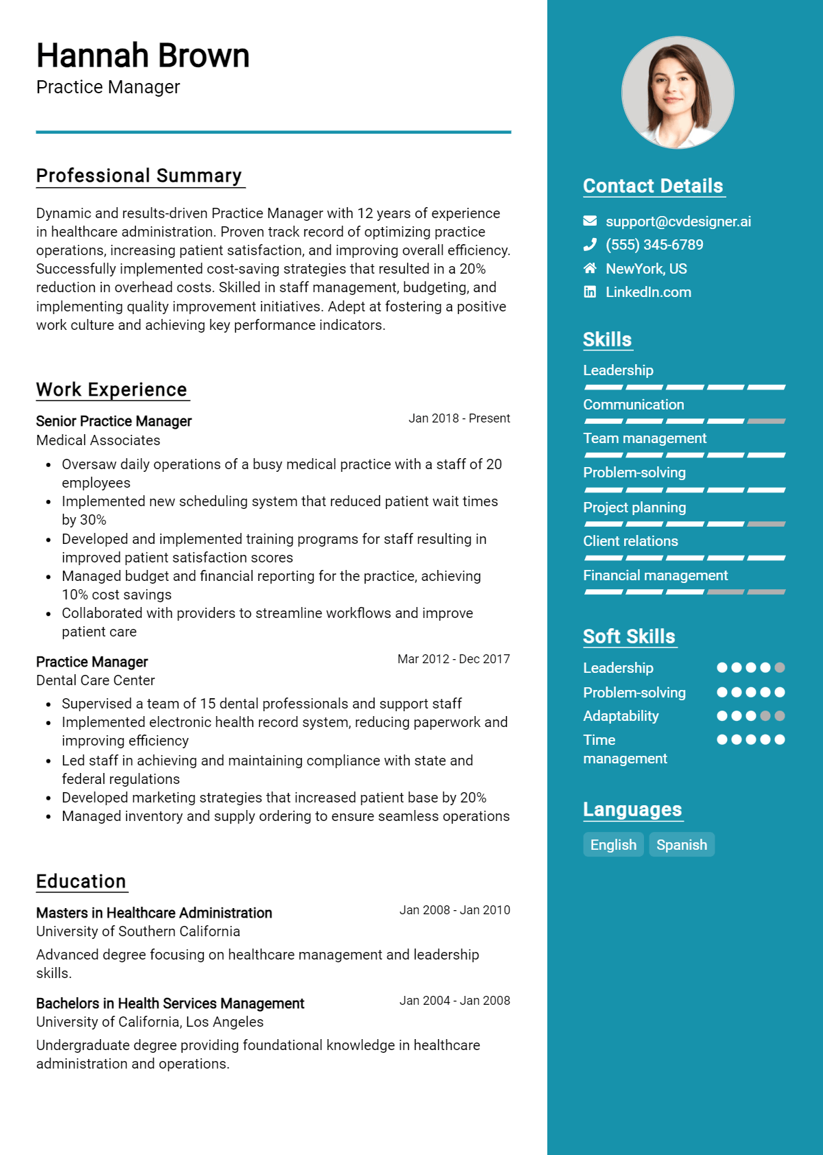 Practice Manager Resume Example