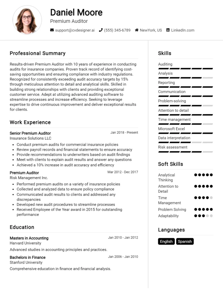 Premium Auditor CV Example