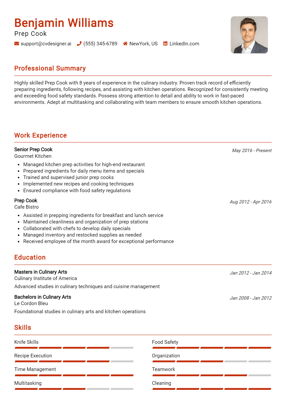 Prep Cook Resume Example