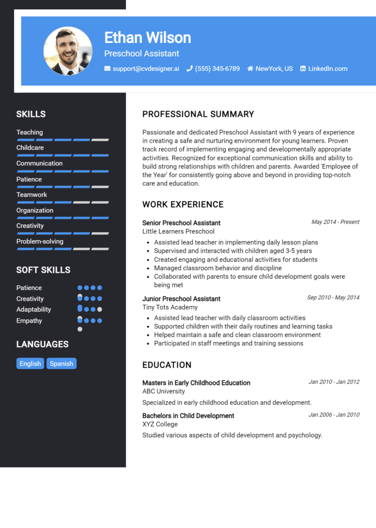 Preschool Assistant Resume Example for 2025: How to Craft a Winning CV