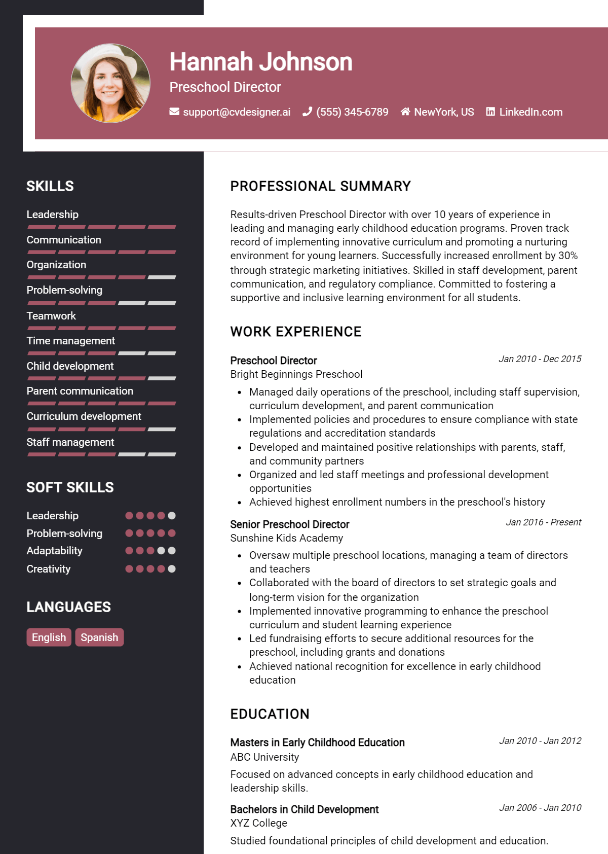 Preschool Director Resume Example
