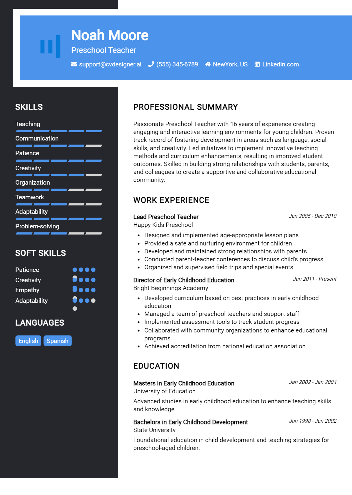Preschool Teacher Resume Example