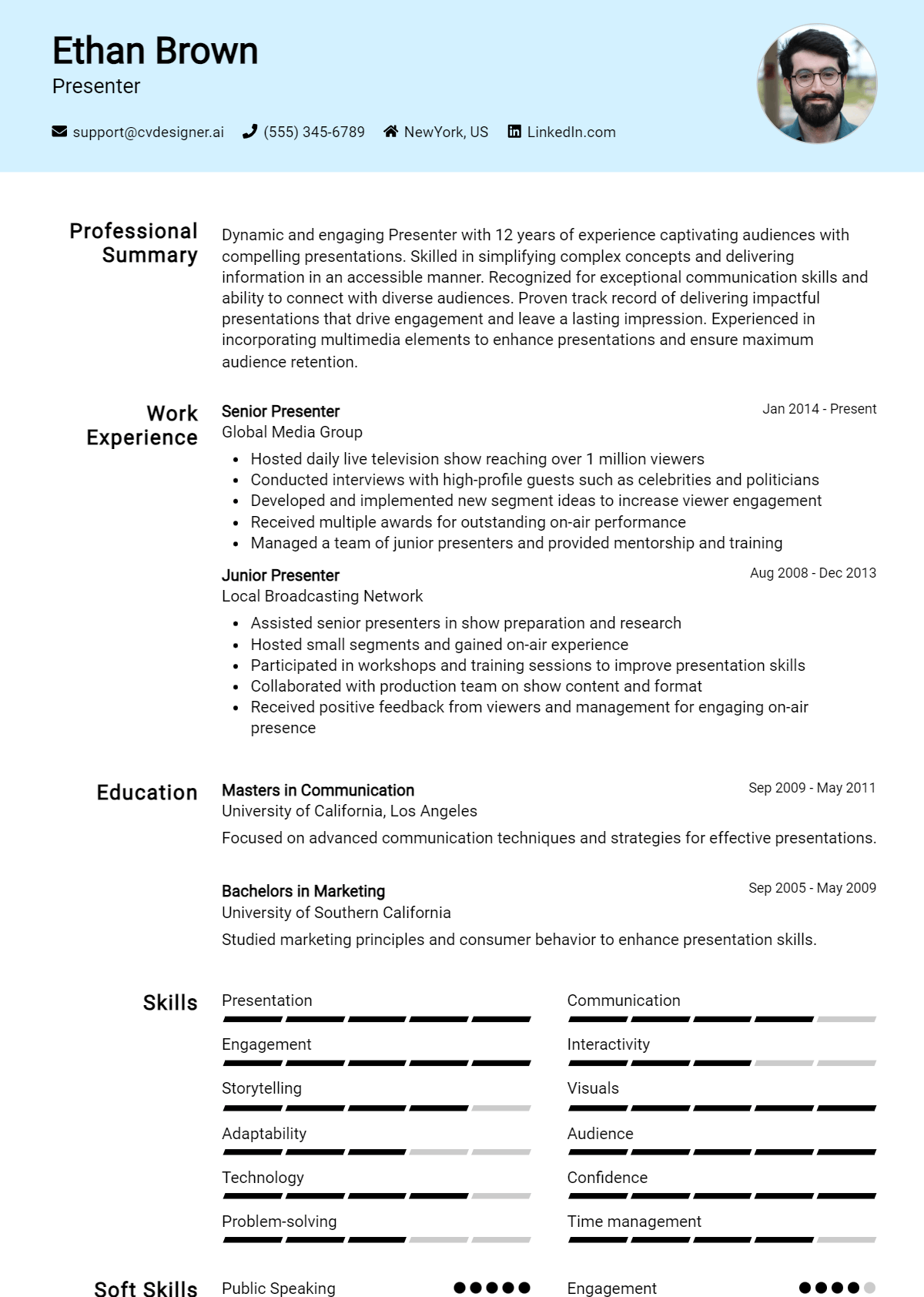 Presenter Resume Example