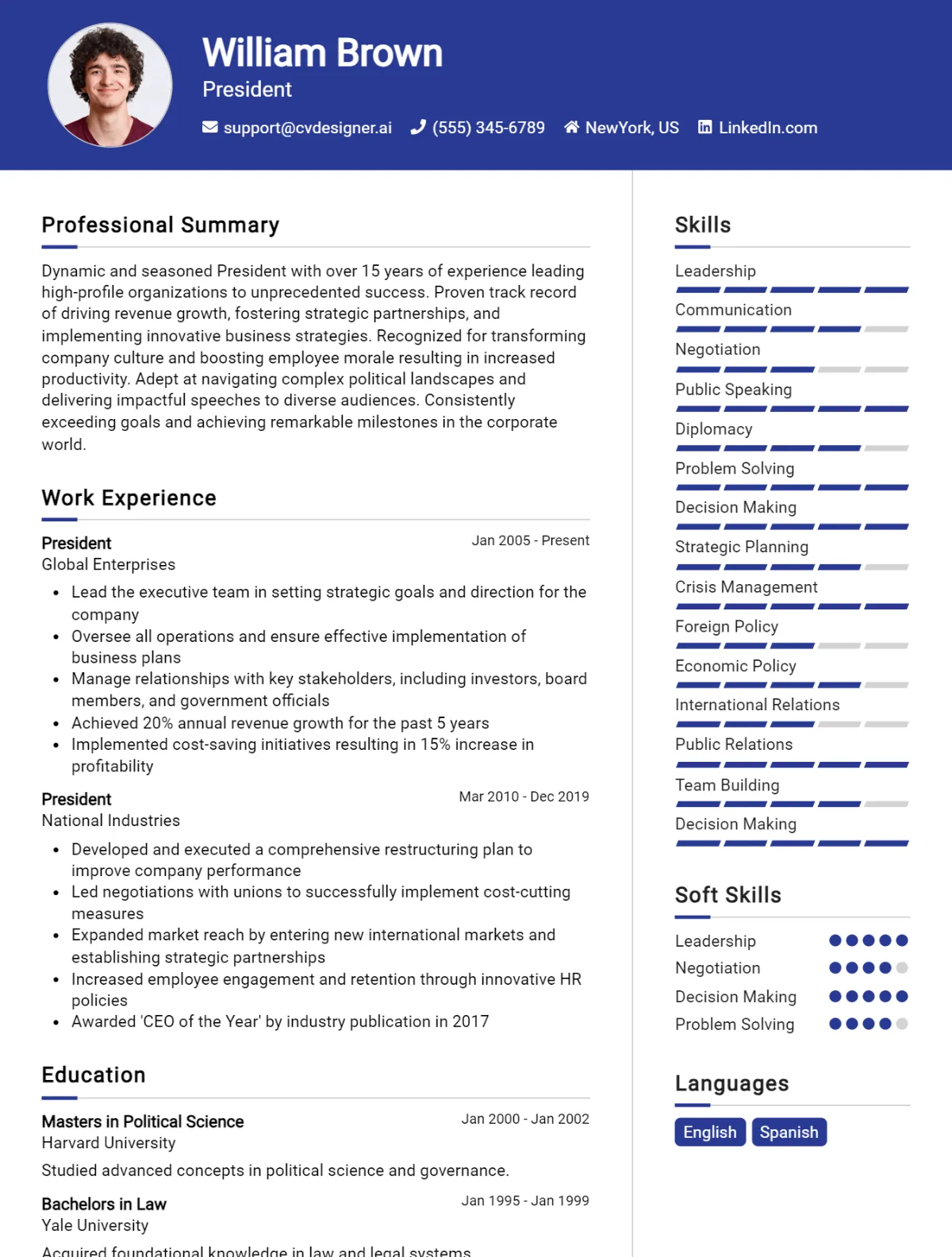 President CV Example