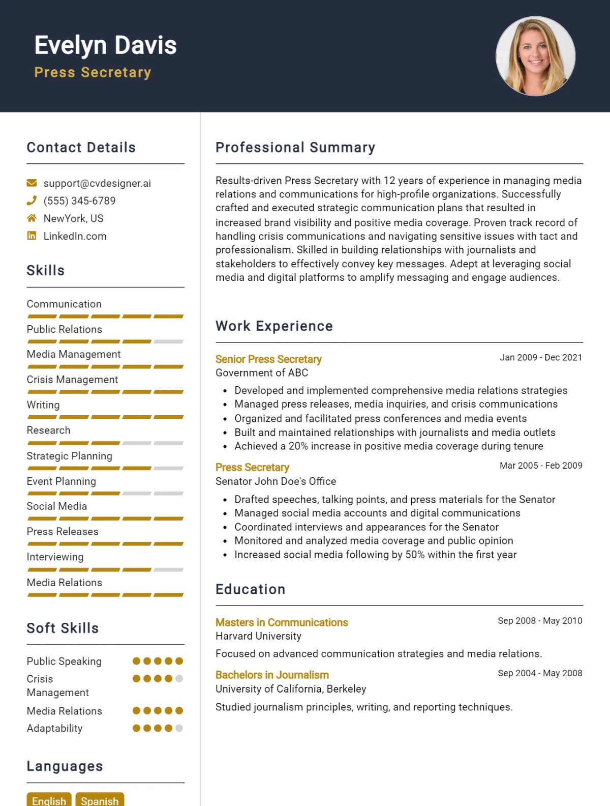 Press Secretary CV Example