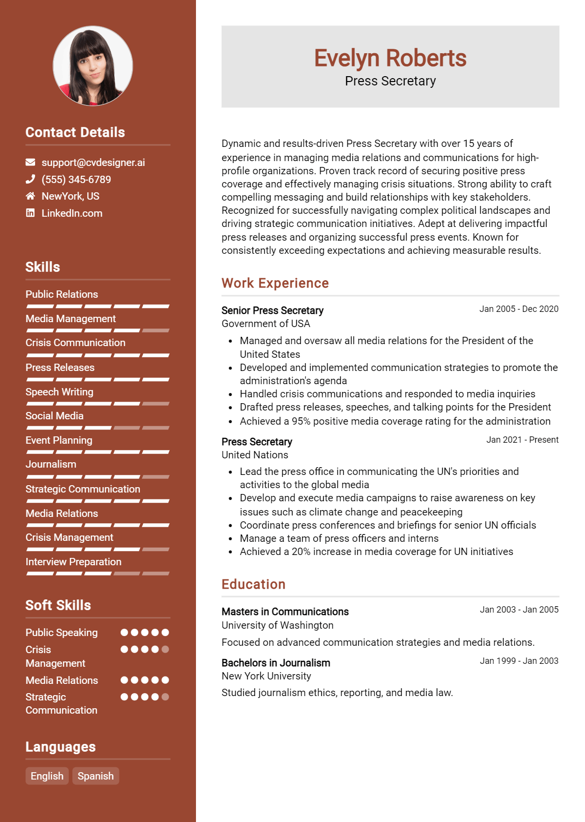 Press Secretary Resume Example