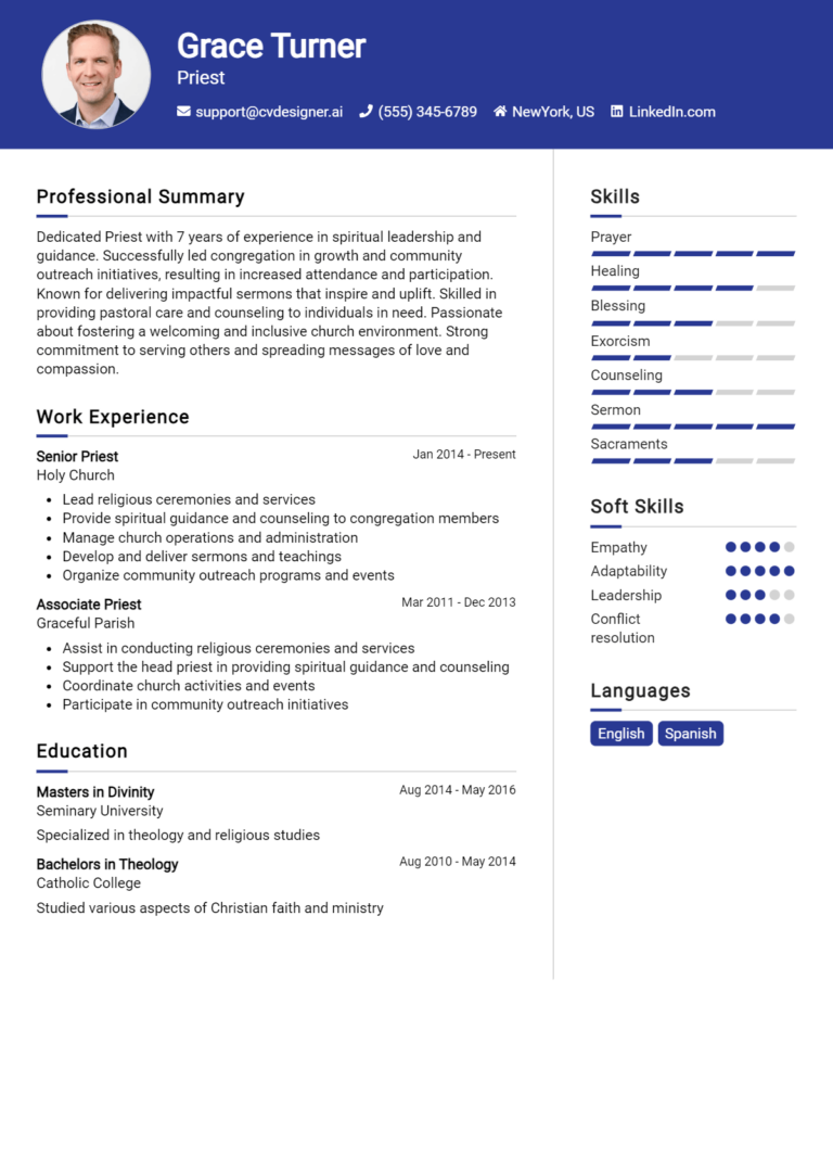 Priest Resume Example for 2025: Strategies & Templates