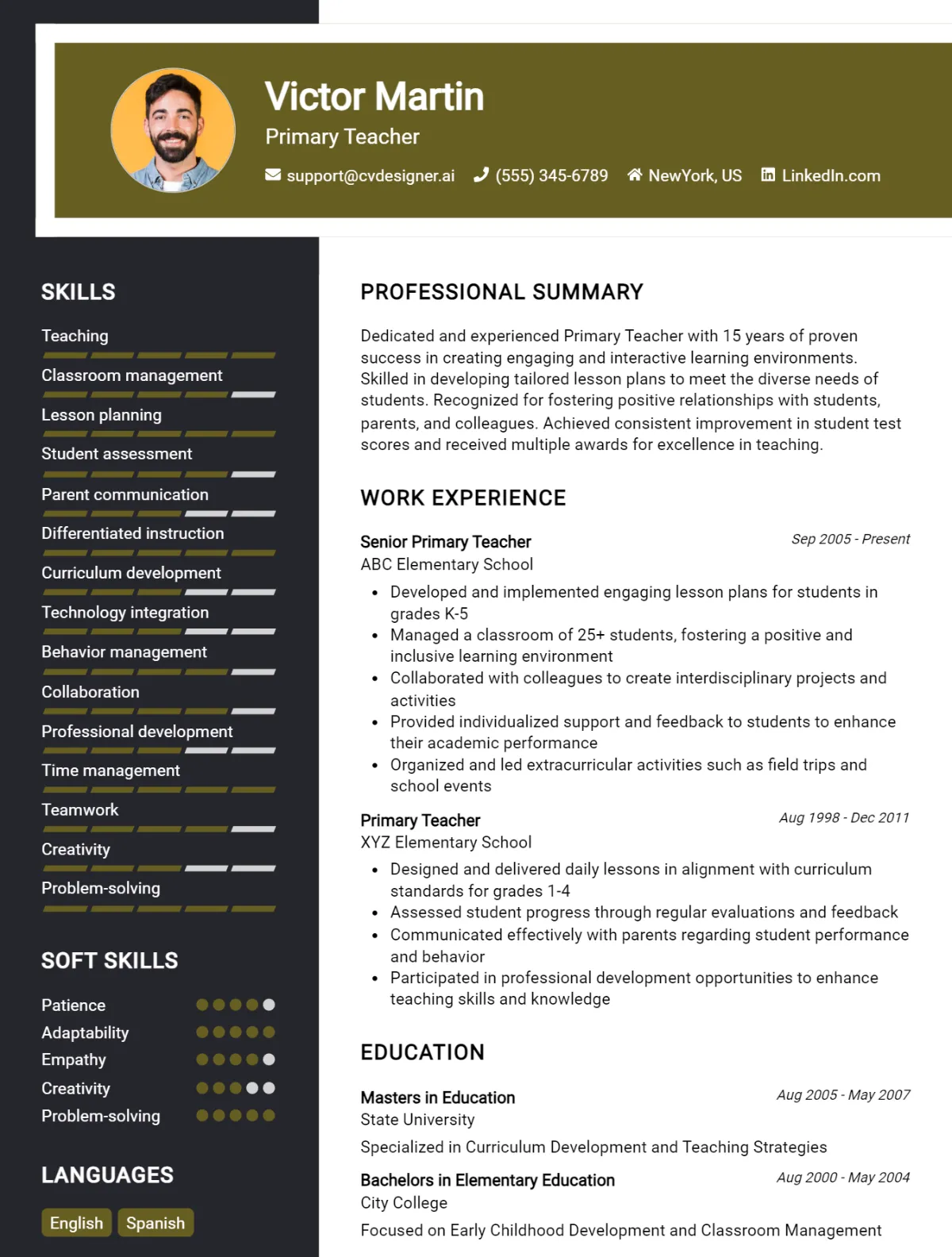 Primary Teacher CV Example