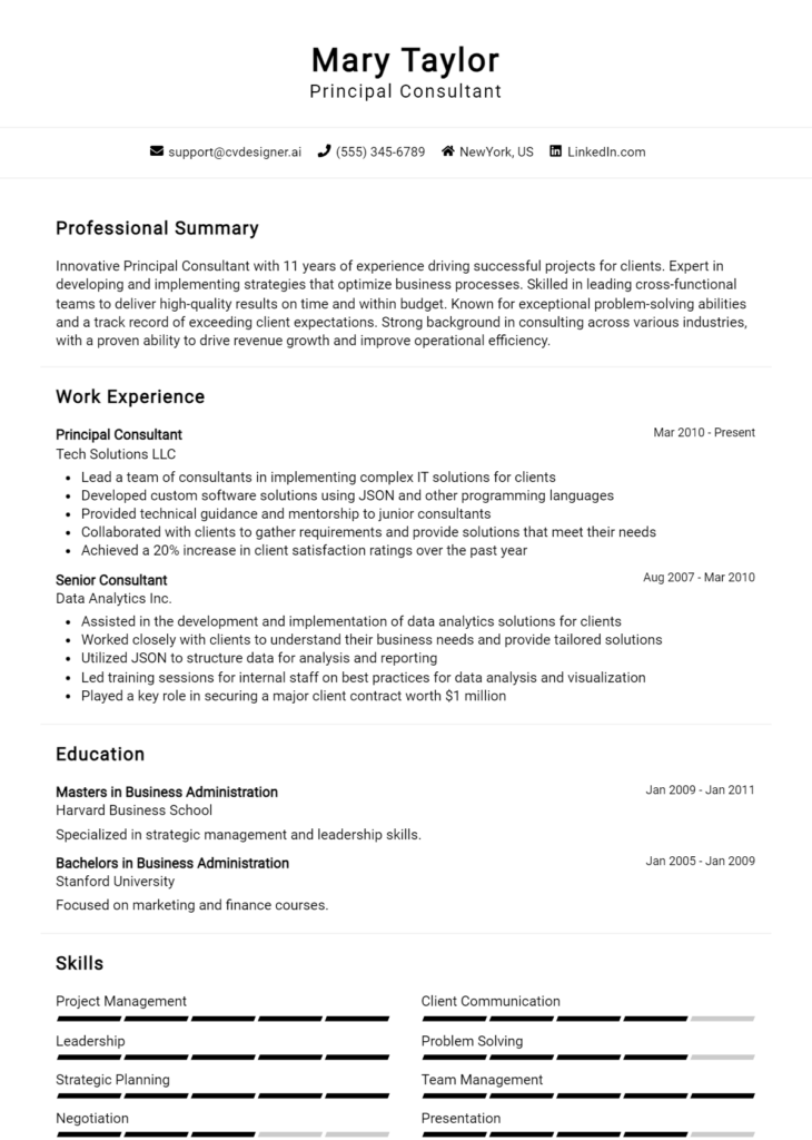 Principal Consultant Resume Example