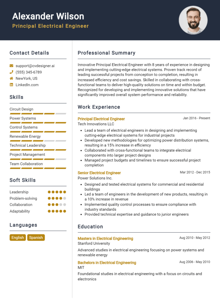Principal Electrical Engineer Resume Example