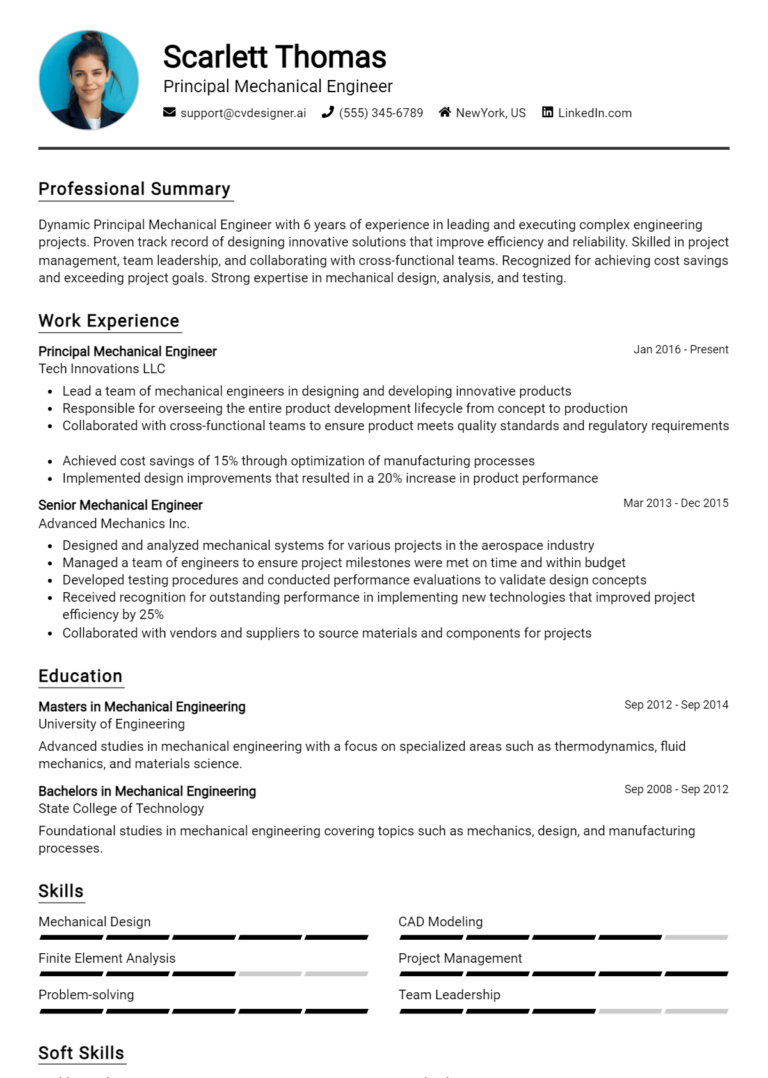 12 Principal Mechanical Engineer Resume Examples And Templates for 2025