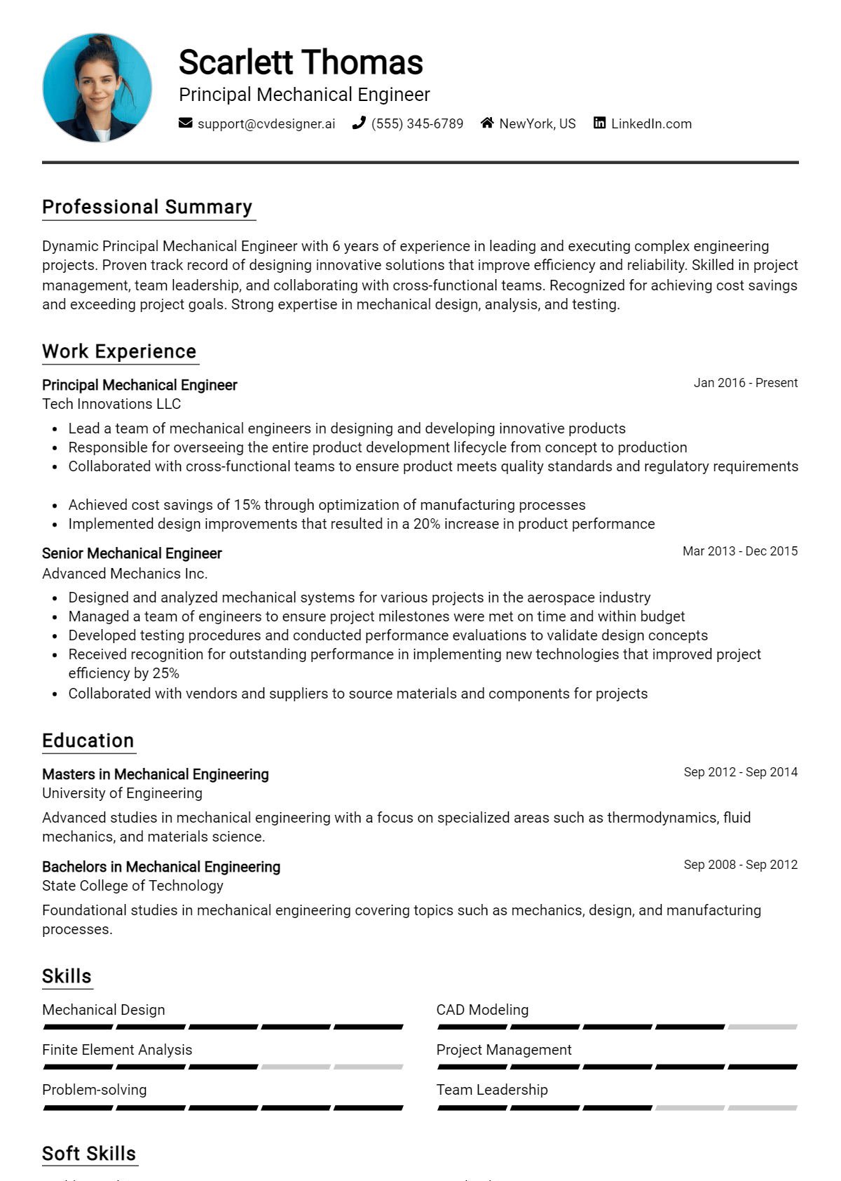 Principal Mechanical Engineer Resume Example