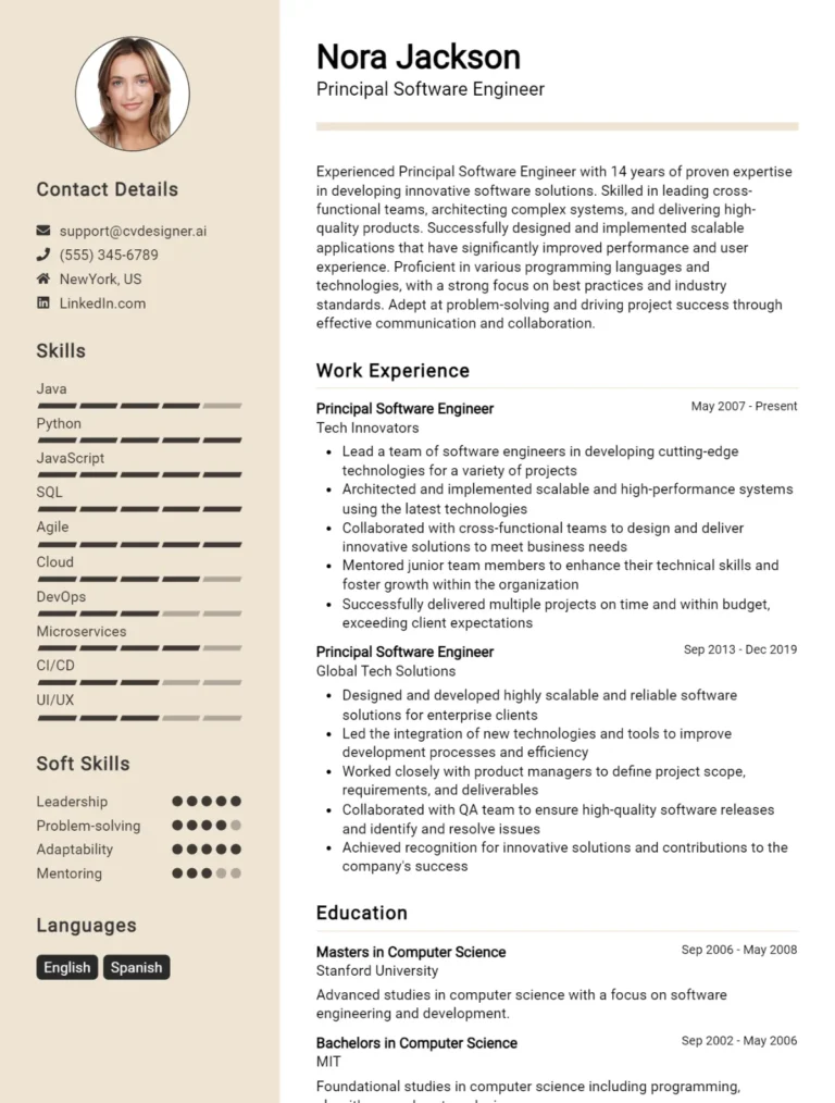 Principal Software Engineer CV Example For 2025: Proven Tips & Templates