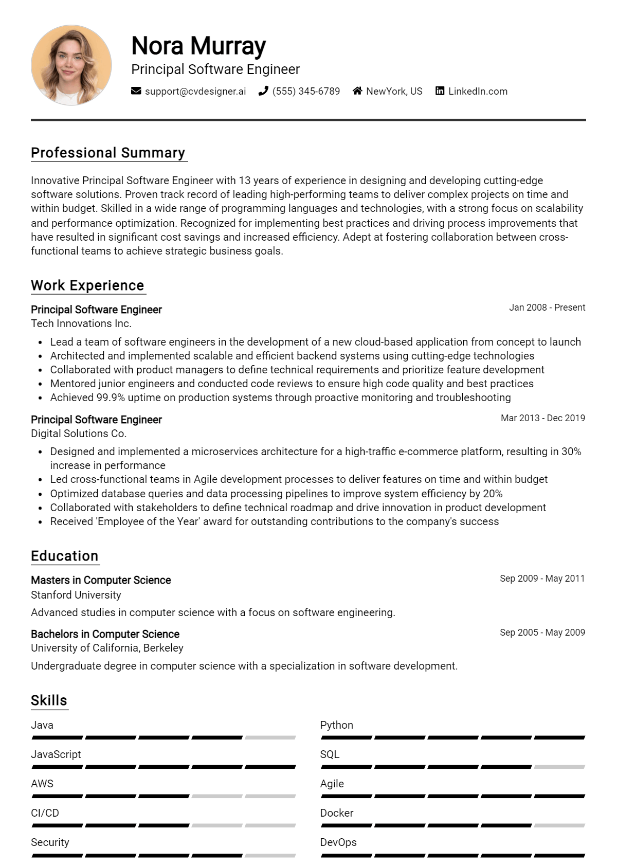 Principal Software Engineer Resume Example