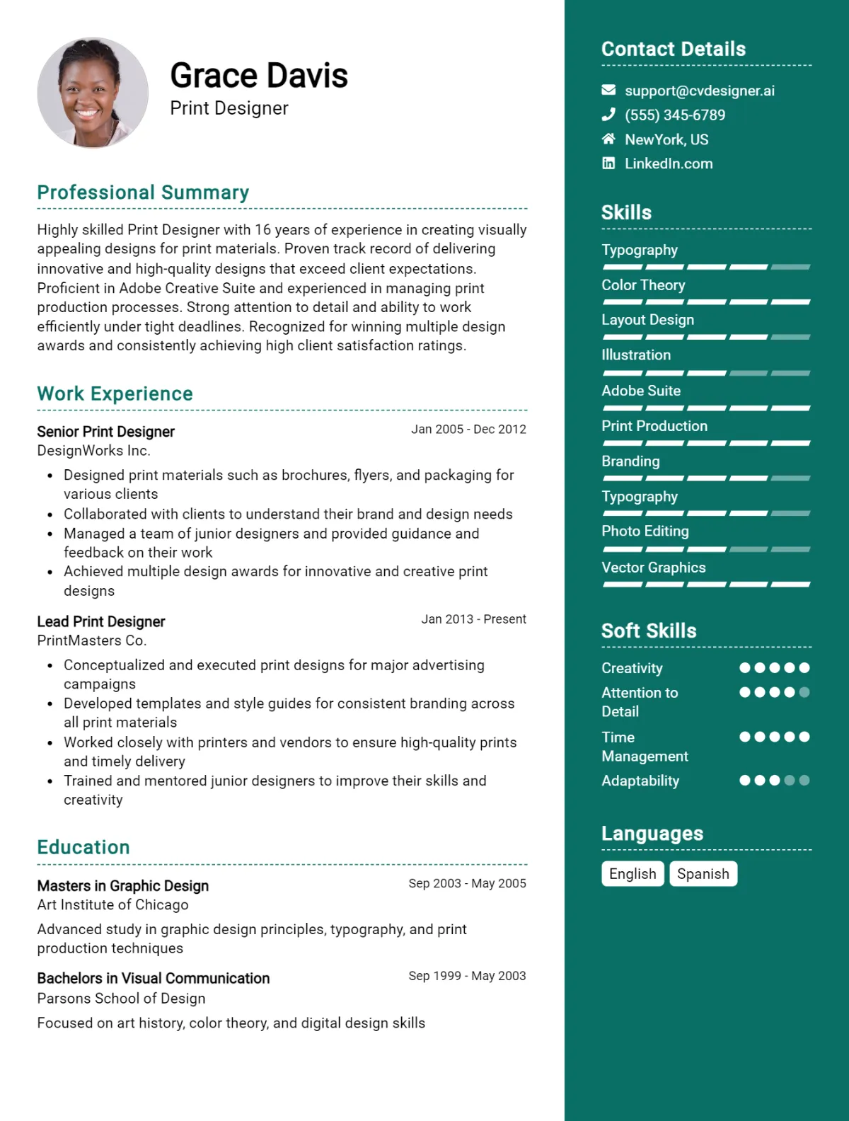 Print Designer CV Example