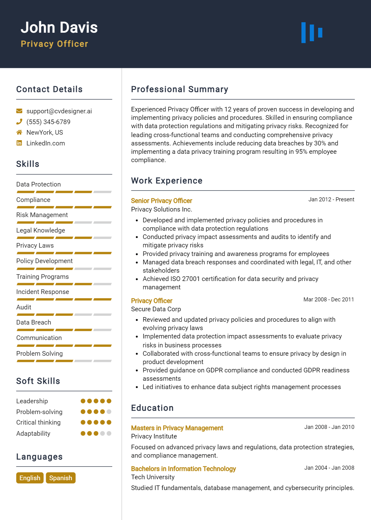 Privacy Officer Resume Example