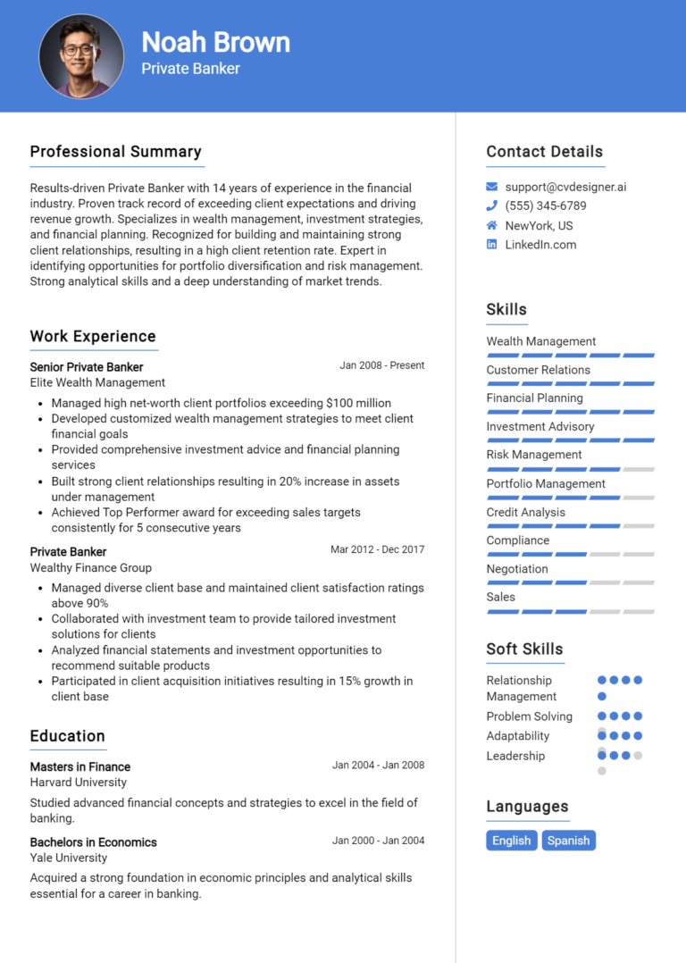 Private Banker Resume Example for 2025: Examples & Free Templates