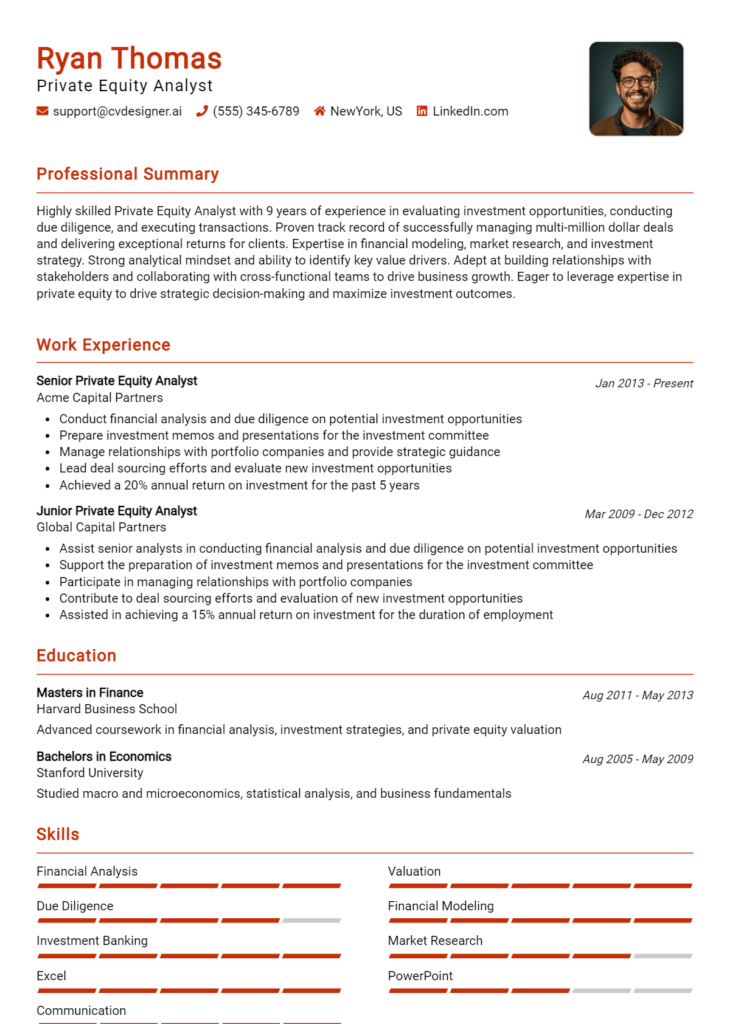 Private Equity Analyst Resume Example