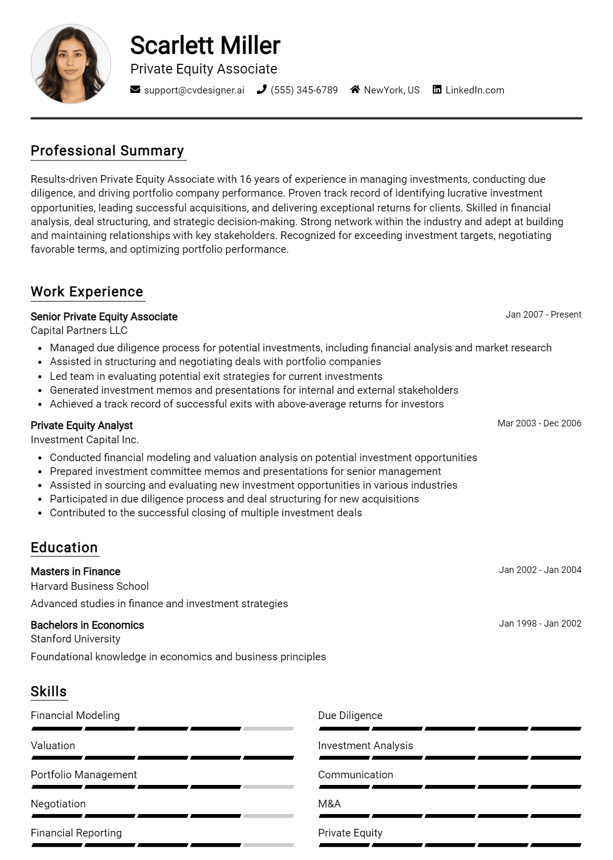 Private Equity Associate Resume Example