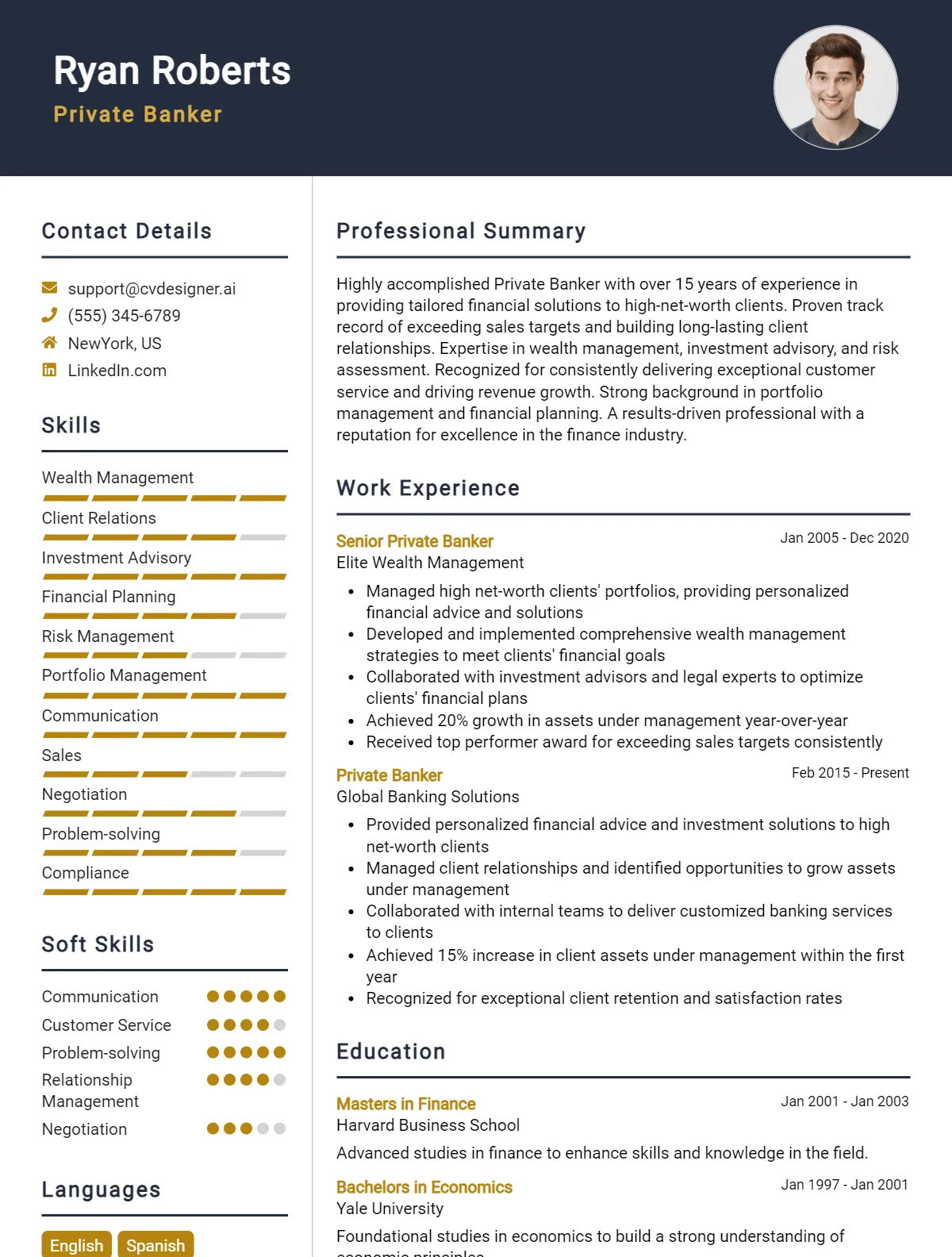 Private Banker CV Example