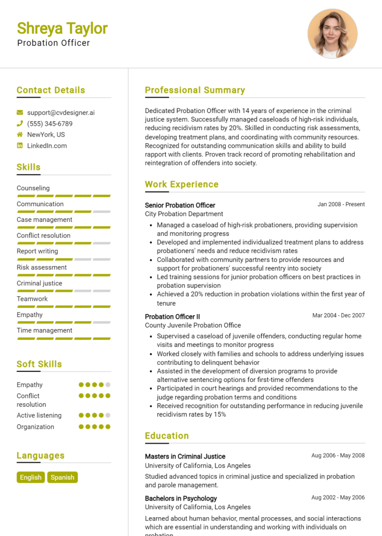 Probation Officer Resume Example for 2025: Writing Guide