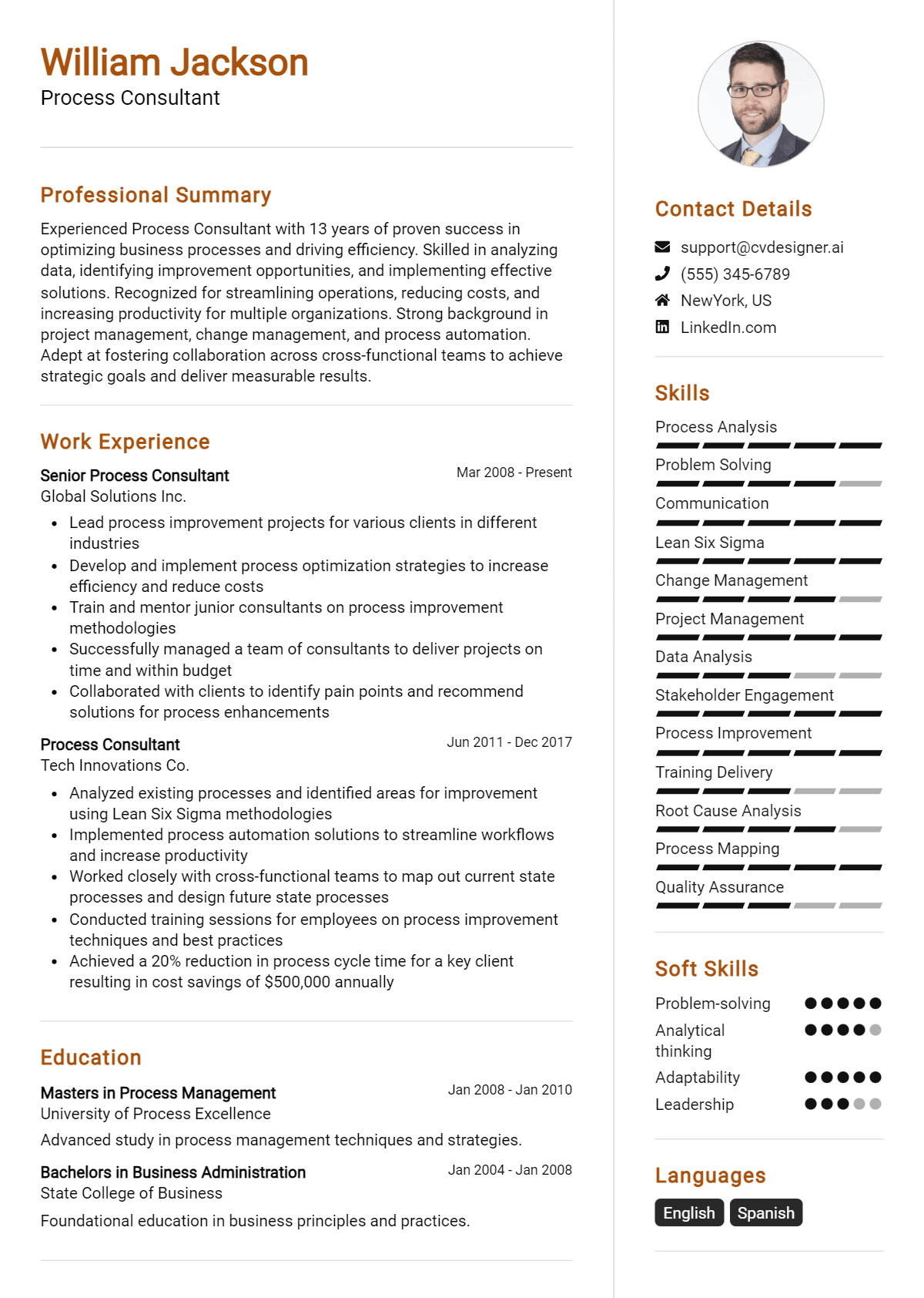 Process Consultant Resume Example