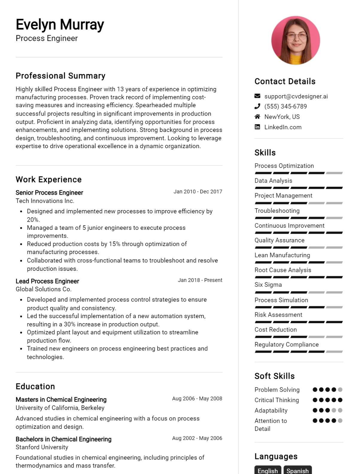 Process Engineer CV Example