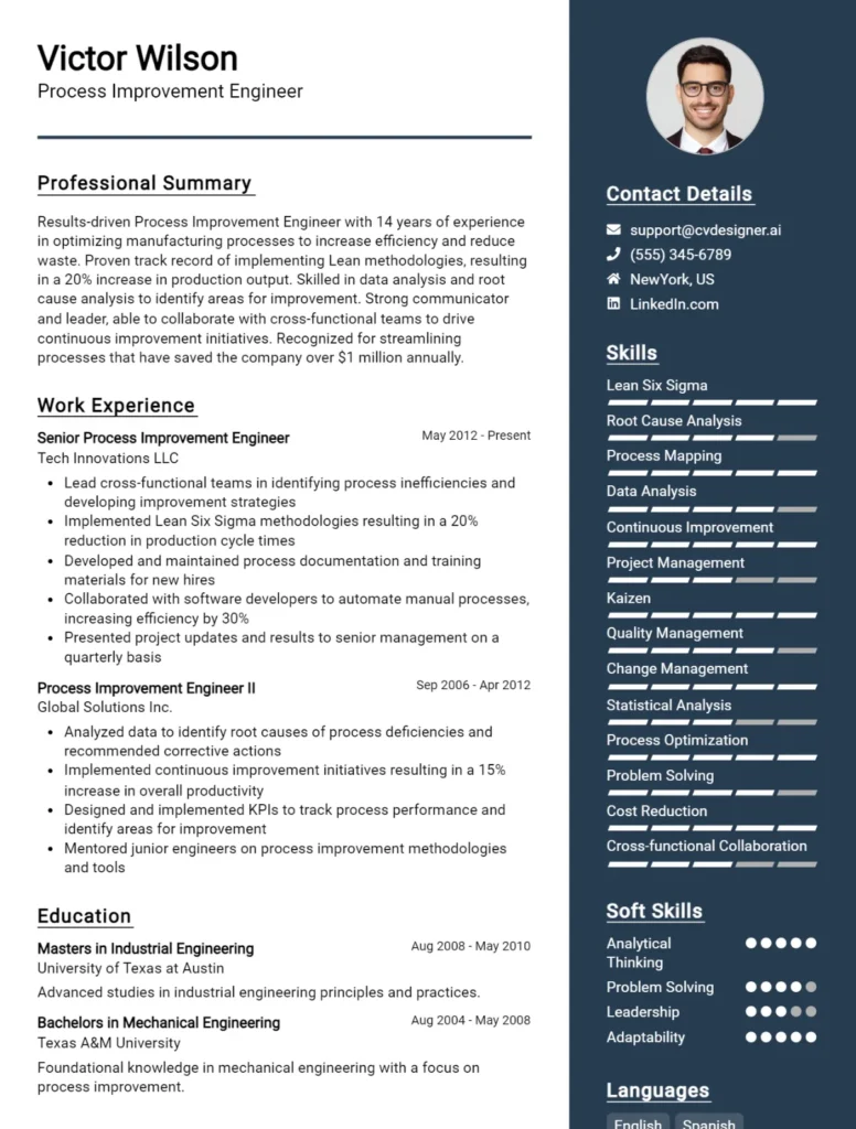 Process Improvement Engineer CV Example