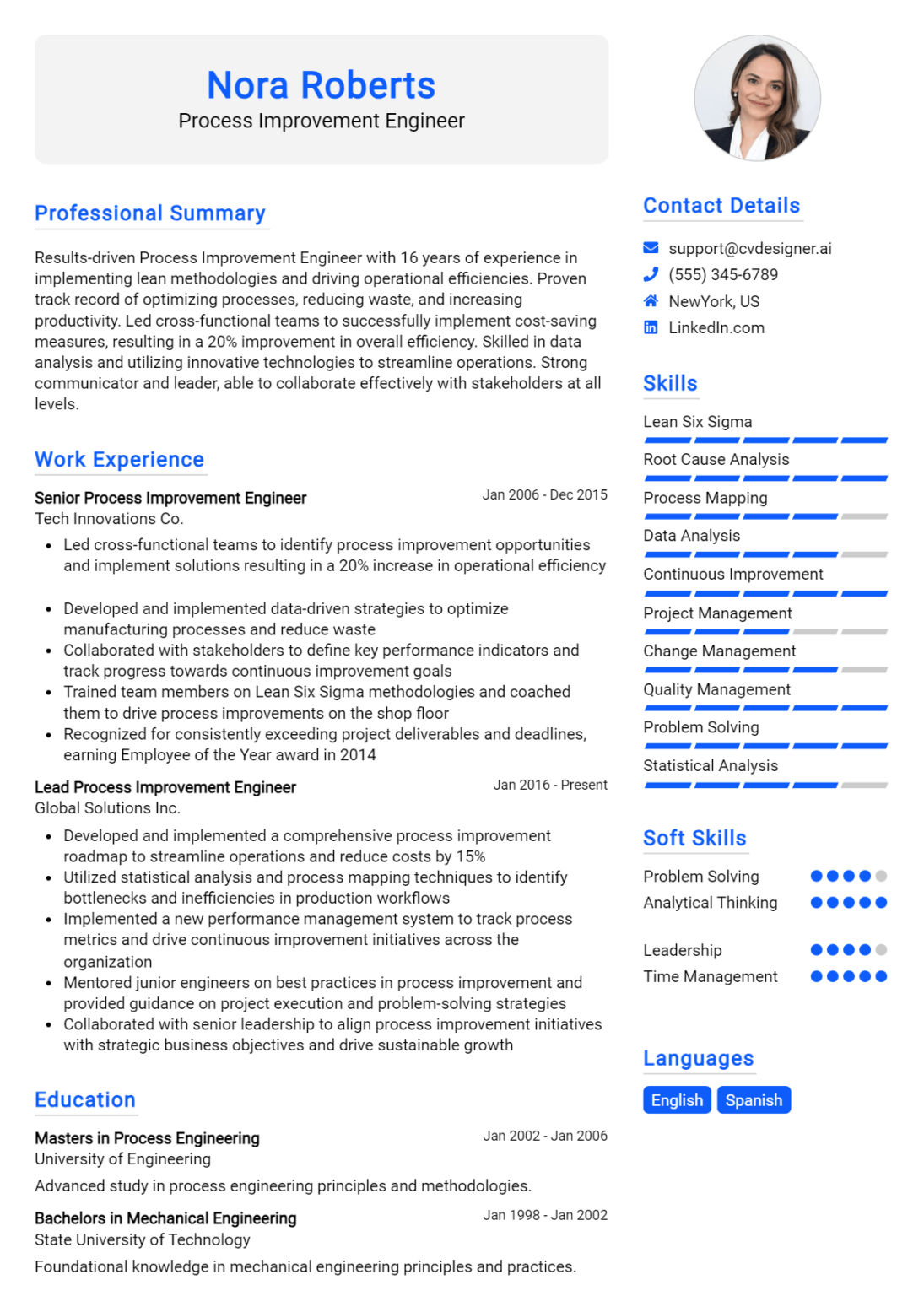 Process Improvement Engineer Resume Example for 2024: Best Formatting ...