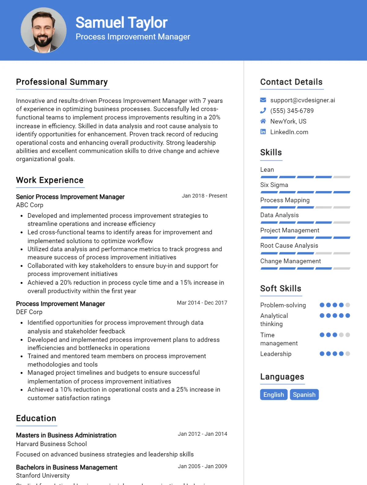 Process Improvement Manager CV Example For 2024: How to Create a ...