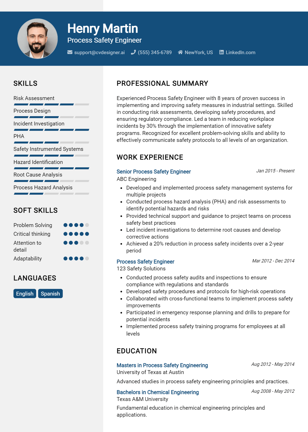 Process Safety Engineer Resume Example
