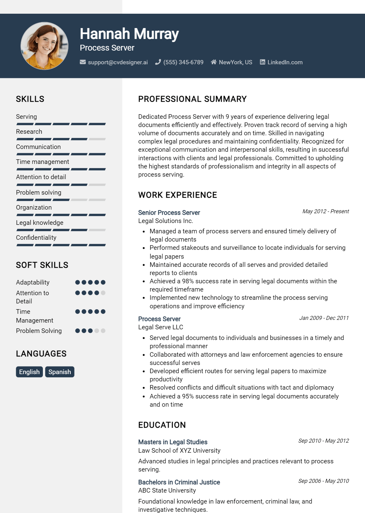 Process Server Resume Example