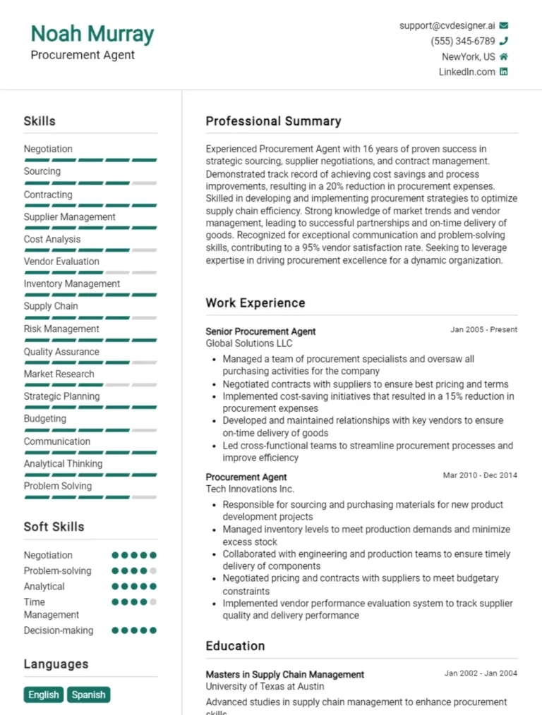 Procurement Agent CV Example For 2025: Samples & Best Practices