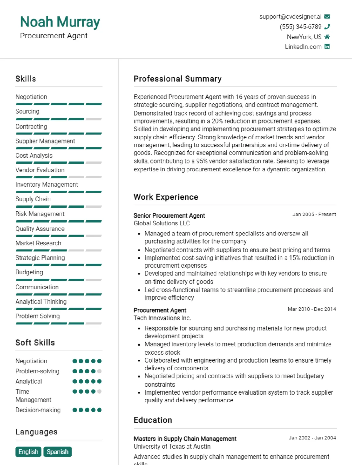 Procurement Agent CV Example