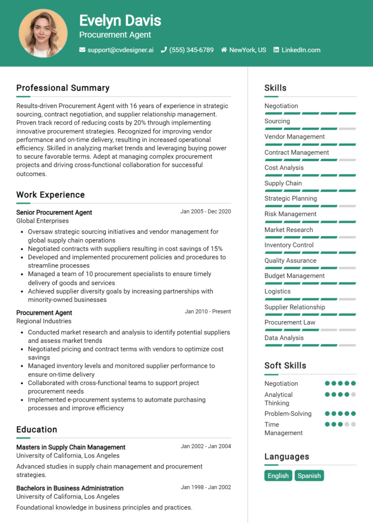 Procurement Agent Resume Example for 2025: Free Templates