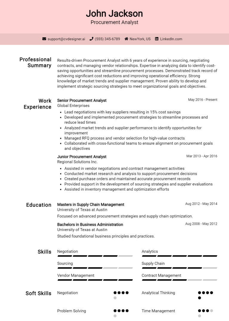 Procurement Analyst Resume Example for 2025: How to Craft a Winning CV