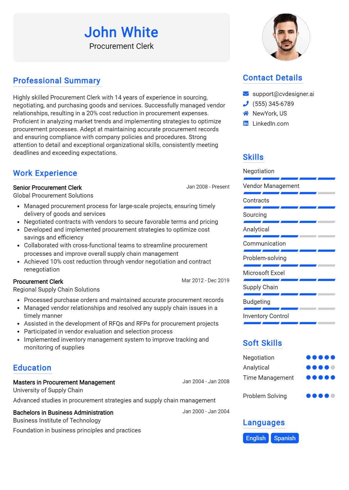 Procurement Clerk Resume Example
