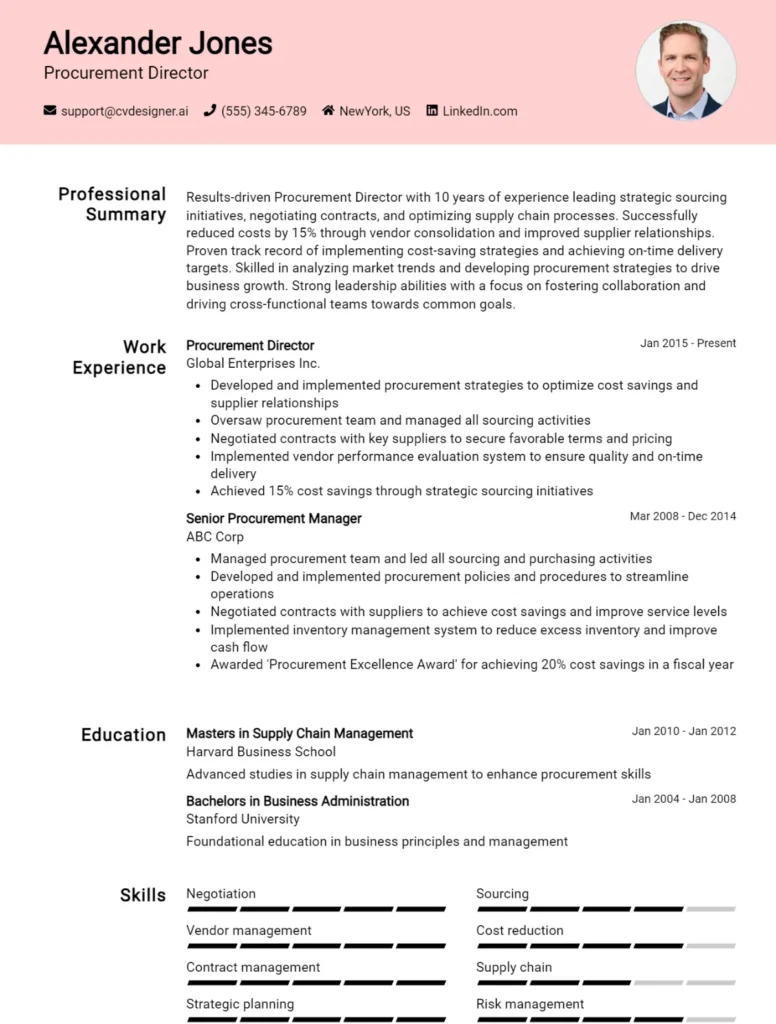 Procurement Director CV Example