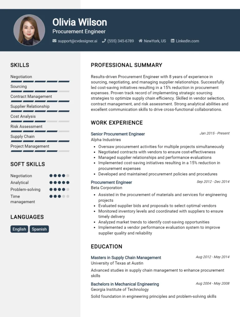 Procurement Engineer CV Example