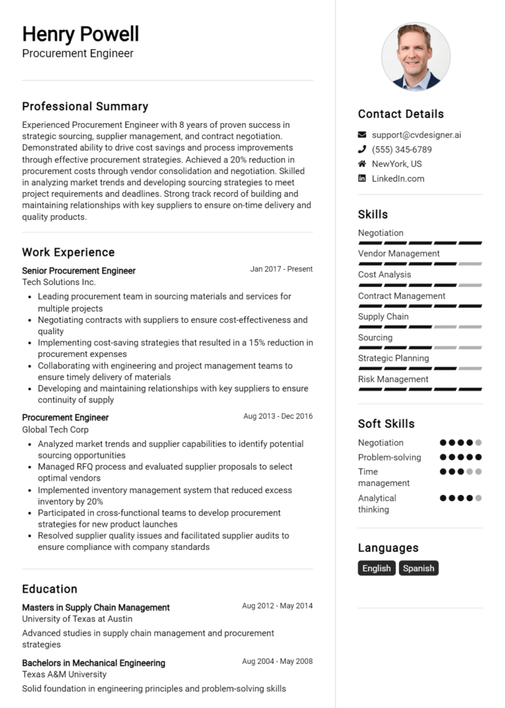 Procurement Engineer Resume Example