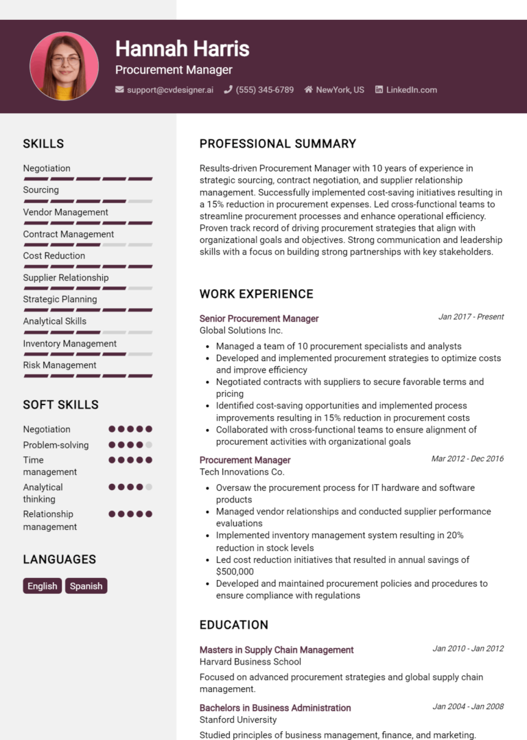 Procurement Manager Resume Example for 2025: Tips to Stand Out