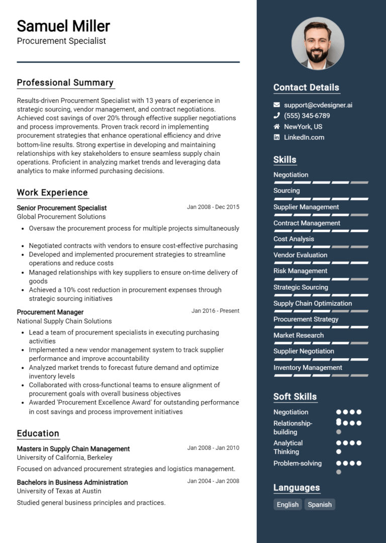 Procurement Specialist Resume Example for 2025: Expert Tips & Templates